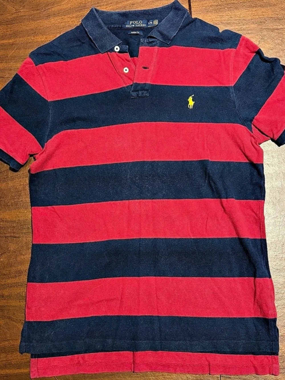 Polo Ralph Lauren Custom Fit Striped Polo Shirt Red & Blue Large